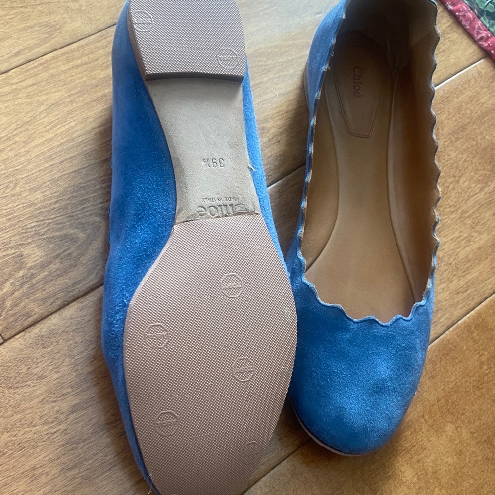 Chloe Lauren Blue Suede Scalloped Flats sz 9.5 - Picture 7 of 7